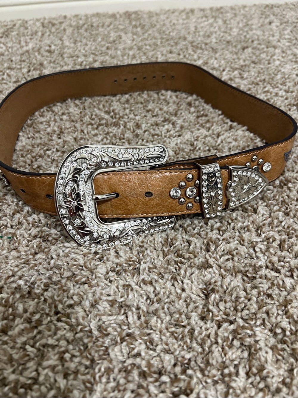 Nocona Western Rhinestone Accent Tan Leather Belt